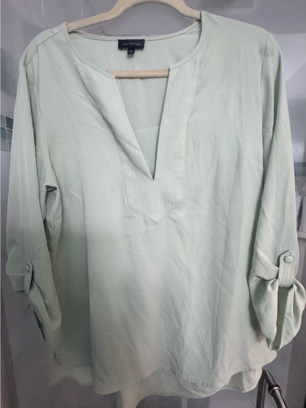 Light Green Split-Neck Women's Top